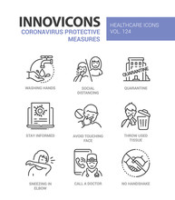 Coronavirus Protective Measures - Line Design Style Icons