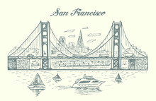 San Francisco Skyline Hand Drawn Vector Illustration.