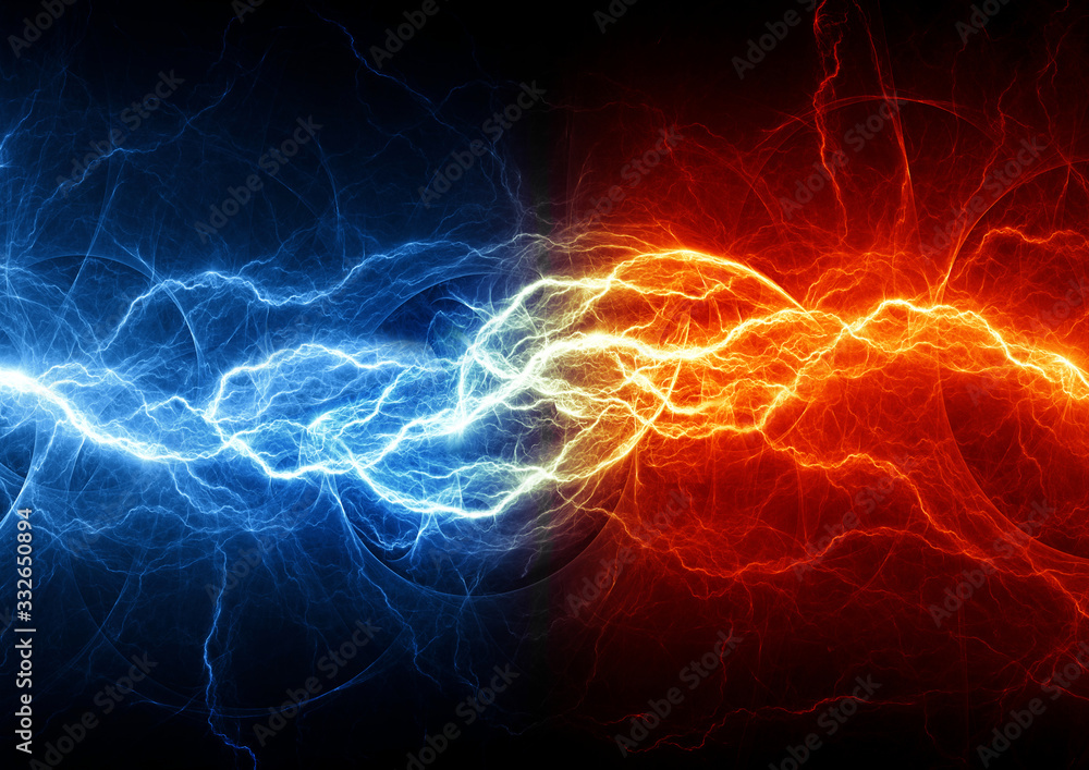 Fire and ice abstract fractal lightning - obrazy, fototapety, plakaty 