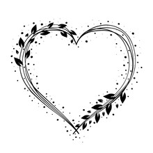 Premade Heart Design With Floral Wreath. Hand Drawn Heart. Vector And Illustration.