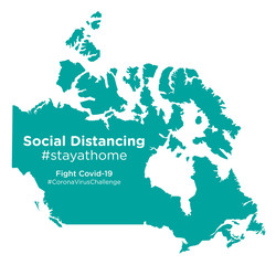 Canada map with Social Distancing #stayathome tag.eps