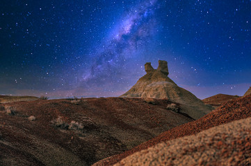 Wall Mural - early morning night sky with hoodoos bisti wilderness new mexico