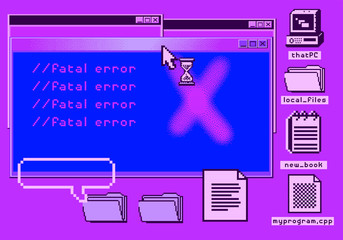 Aufkleber - Computer screen with Command-line interface or console terminal. Retrofuturistic vaporwave style illustration.