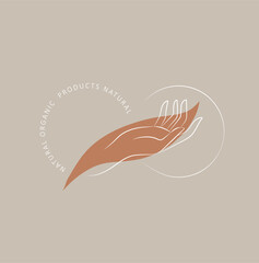 Wall Mural - logo design template in trendy linear minimal style. vector abstract hands. abstract symbol for orga