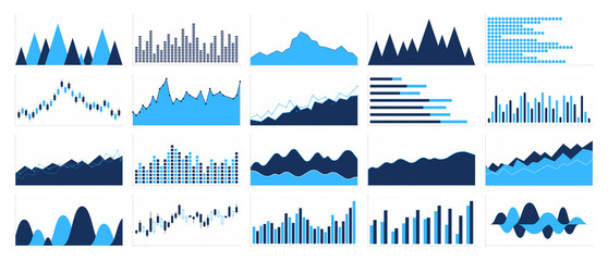 Graphs and charts templates. Big set business infographics. Statistic and data, information, economy. Financial chart. Vector illustration.