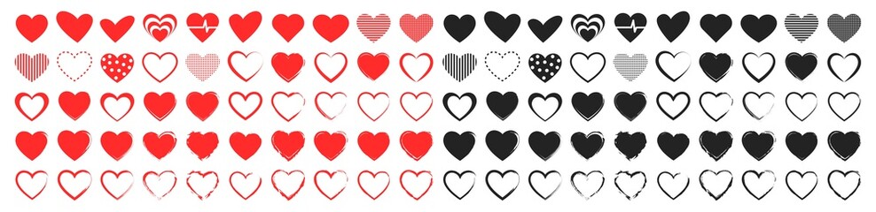 Wall Mural - set of 100 like and heart icons. live stream video, chat, likes. social nets like red heart web butt