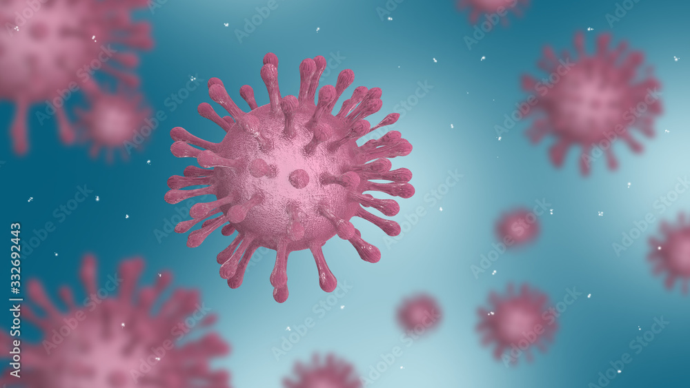 Covid-19 coronavirus or 2019-nCov novel coronavirus concept that is on pandemic around the world starting early 2020. 3D rendering. - obrazy, fototapety, plakaty 