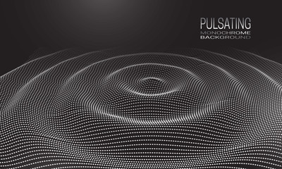pulsating monochrome background design with wavy ripple of dots and lines. abstract cyberspace backg