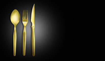 Wall Mural - Fork, spoon and knife isolated on black