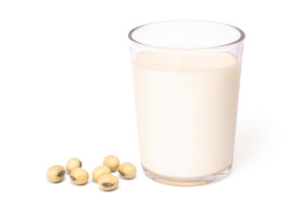 Poster -  soy milk and soybeans isolated on white background.