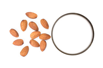 Sticker - Glass of Almond milk and almond seeds isolated on white. 