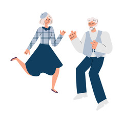 Wall Mural - Senior couple characters dance laughing sketch vector illustration isolated.