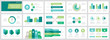 © Lifeking - Set of grey and green, turquoise, blue elements for multipurpose presentation template slides with graphs and charts.