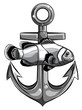 fish twisted to an anchor of a boat vector