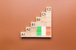 Wooden cubes with language levels, concept of learning and improvement. Italian language