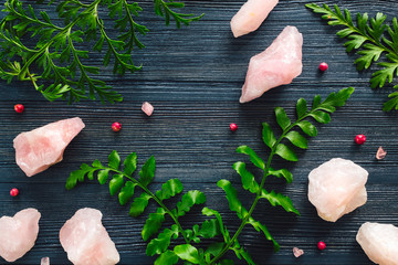 Poster - Rose Quartz with Schinus Molle and Fern Leaves