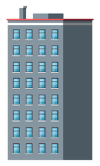 Wall Mural - Multi-storey building with windows and entrance, shadow on house. City or street construction with grey wall, exterior of skyscraper vector