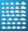 Cloud. Abstract white cloudy set isolated on blue background. Vector illustration
