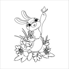 Wall Mural - easter bunny with egg coloring black and white