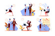 © PCH.Vector - Time management failure set. Businesswoman late for work, arguing with colleague, bad in emails and graphs. People concept. illustration for topics like loser, failure, messing business