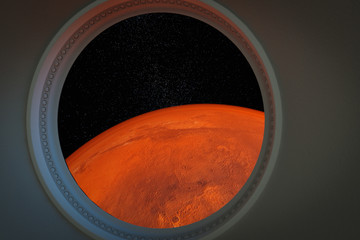 Wall Mural - space tourism, a view from a spaceship (3d rendering.this image elements furnished by nasa)