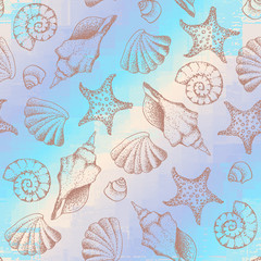 Poster - Seamless pattern. Hand draw in marine style. Vector illustration.