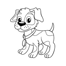 Cute Cartoon Little Dog. Puppy. Black And White Vector Illustration For Coloring Book