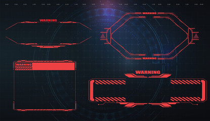 Wall Mural - Futuristic screens HUD, GUI, UI and titles warning, danger. Warning. Conceptual Layout with HUD elements for print and web. Futuristic red warning frame. Hi-tech callout bar labels,digital templates