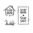© Iryna Bidovska - Stay at home awareness social media campaign and coronavirus prevention poster design . Stay at home stay safe. Illustration for poster of prevention from virus pneumonia. Lettering typography