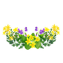 Wall Mural - Wild yellow flowers bouquet, st johns wort and caltha