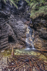 Sticker - Misove Waterfalls, part of Sucha Bela canyon trail in Slovak Paradise park in Slovakia