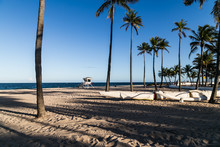 Empty Florida Beach After Mayors Announce Beach Closures Because Of Coronavirus Concerns,  Fort Lauderdale, Florida. 