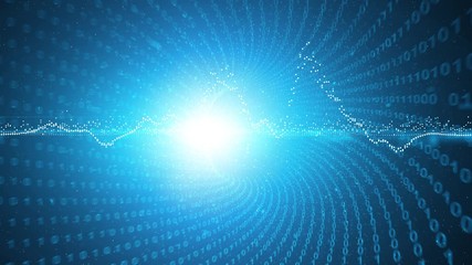 Wall Mural - futuristic modern cyberspace network with info graphs and and tunnel flying binary numbers. copy spa