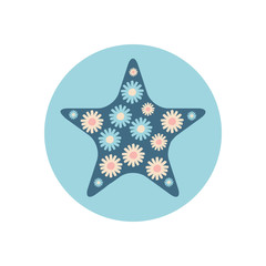 Canvas Print - Isolated star with flowers flat block style icon vector design