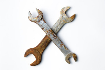 Wrench rusty in white isolated background