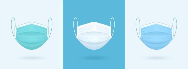white, blue, green medical or surgical face mask. virus protection. breathing respirator mask. healt
