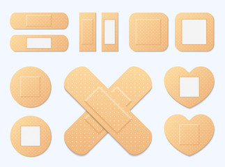 adhesive bandage elastic medical plasters vector set. illustration of medical plaster, elastic banda