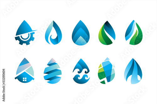 Fotografía pack of modern water drop logo icon vector illustration