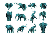 Pack Of Geometric Elephant Logo Icon Illustration