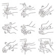感染症予防のための正しい手洗いの方法　白黒線画