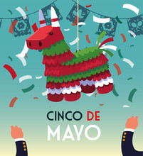 Cinco De Mayo Card Of Greeting With Mexican Party Pinata