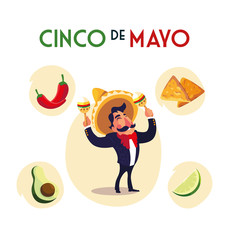 Poster - mexican mariachi with set icons of the cinco de mayo