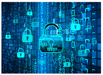 closed padlock on digital background, cyber security