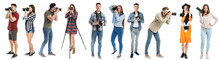Young Photographers On White Background