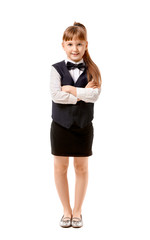 Poster - Cute little waiter on white background