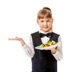 Poster - Cute little waiter on white background