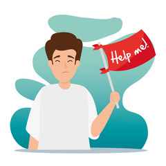 Sticker - man with stress attack asking for help vector illustration design