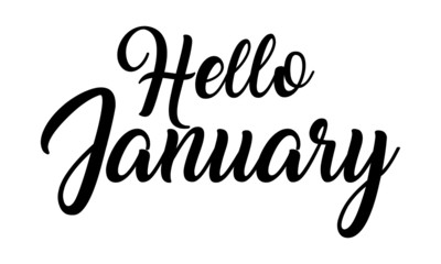 hello January handwritten lettering on isolated white background. Modern Calligraphy 