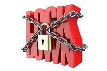 Lock Down Text With Metal Chain And Lock, 3d Render Illustration.