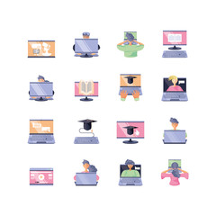 Wall Mural - set of icons online education, education technology